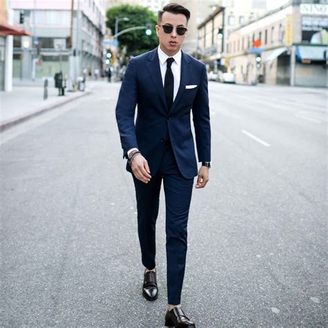 dark navy suit black shoes.